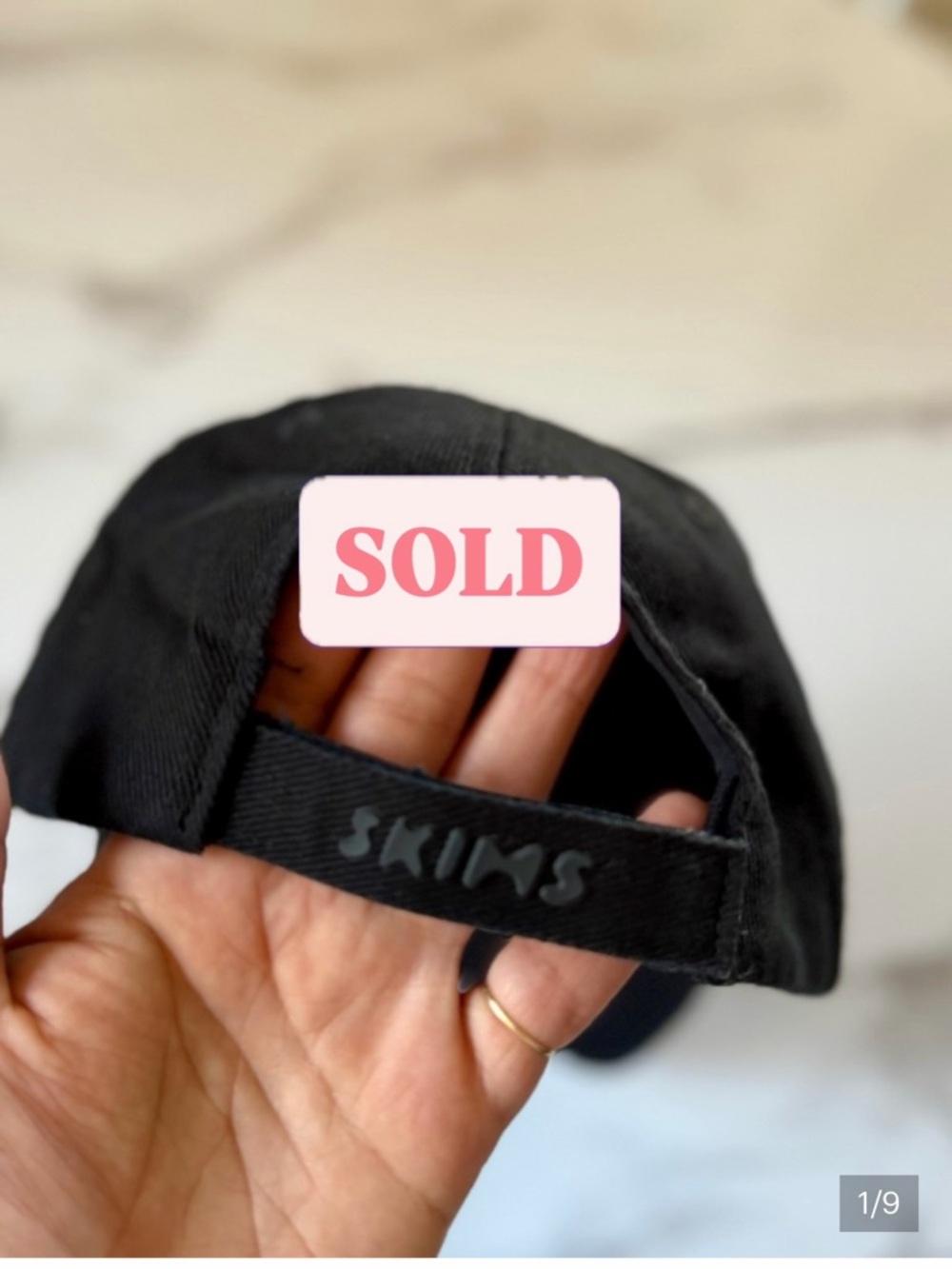 SKIMS unstructured Black Logo Strap Baseball Hat